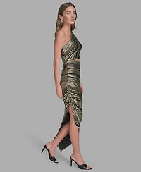 Bcbg Women's Striped Asymmetrical One Shoulder Midi Dress