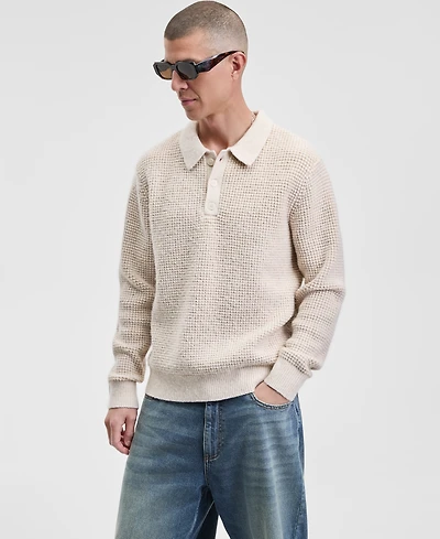 Mode of One Men's Long Sleeve Waffle-Knit Polo Sweater, Macy's Exclusive