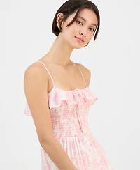 Sincerely Jules Juniors' Smocked Ruffled Floral Midi Dress