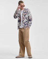 Mode of One Men's Relaxed Fit Long Sleeve Abstract Floral V-Neck Cardigan Sweater, Macy's Exclusive