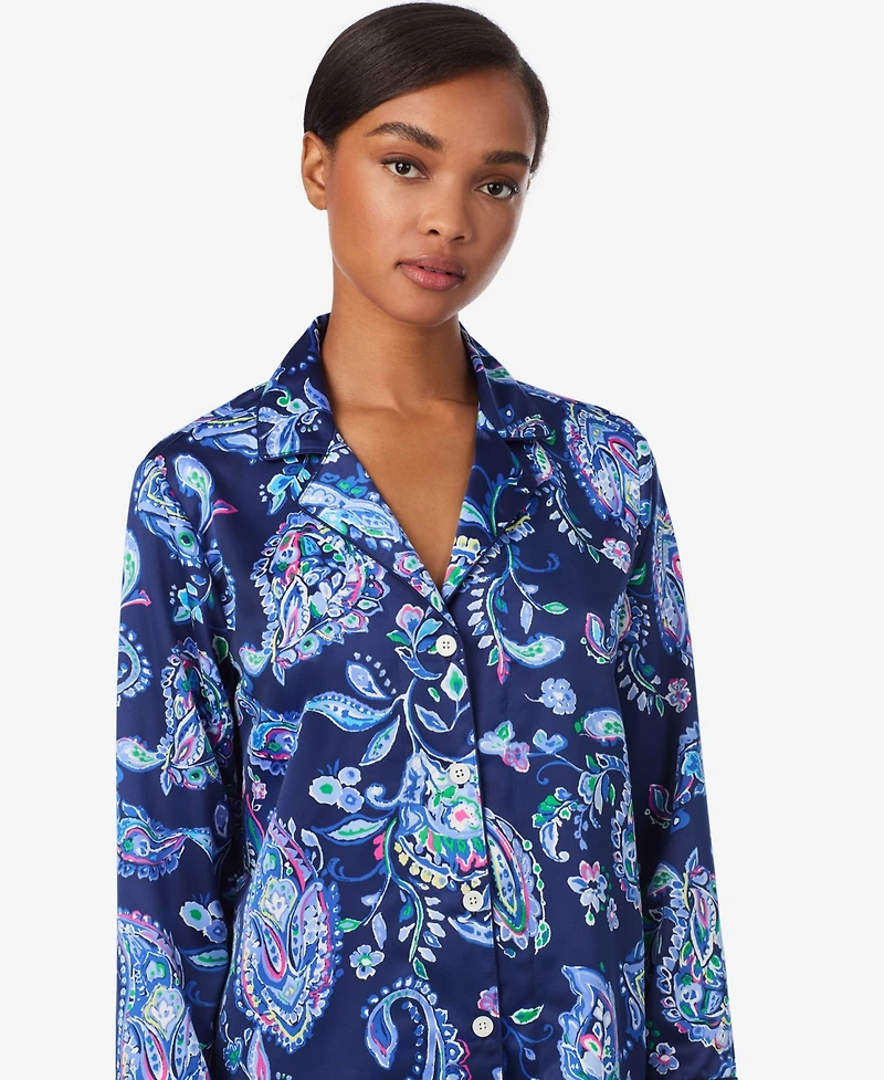 Lauren Ralph Women's Notch Collar and Long Pant Pajama Set