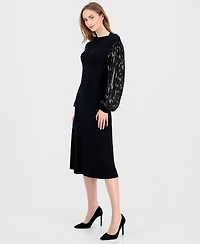 T Tahari Women's Embellished-Sleeve Ribbed Dress