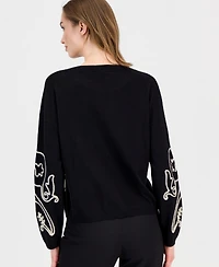T Tahari Women's Soutache Crewneck Sweater