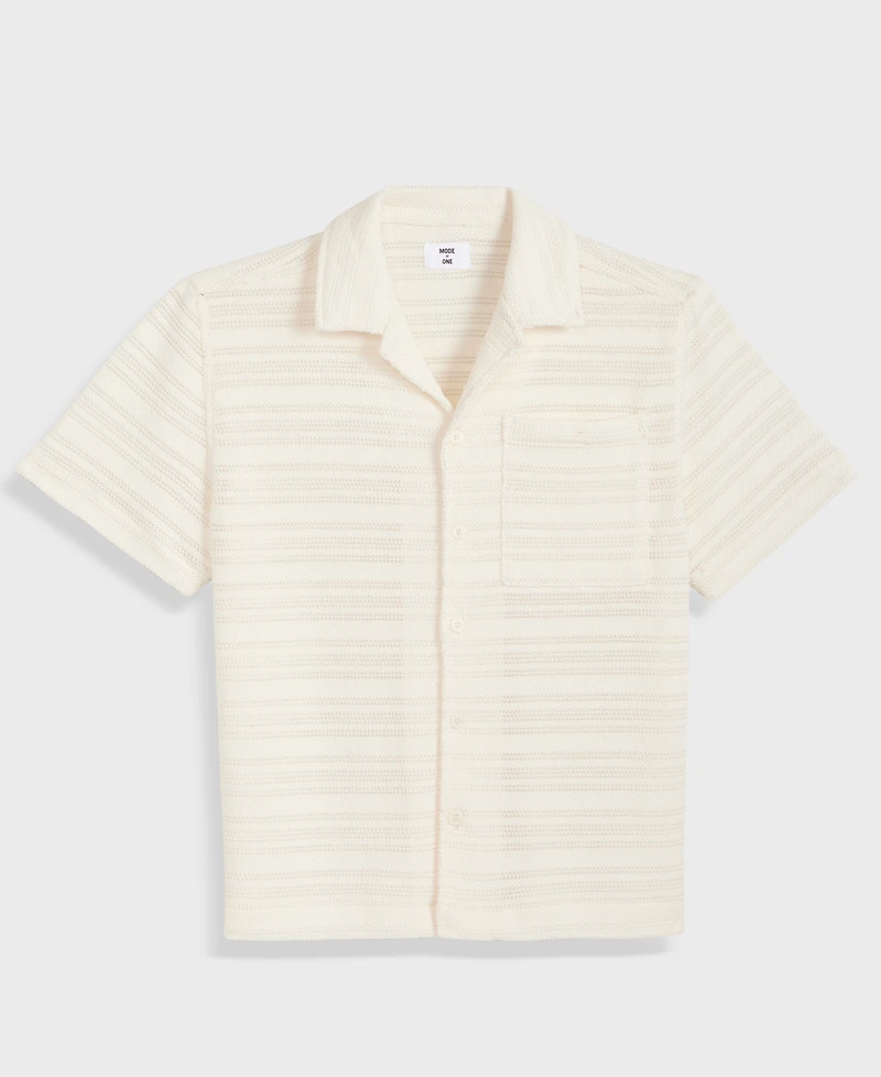 Mode of One Men's Relaxed Fit Short Sleeve Knit Button-Front Camp-Collar Sweater, Macy's Exclusive