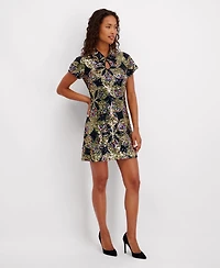 kensie Women's Sequin Short Sleeve Shirt Dress
