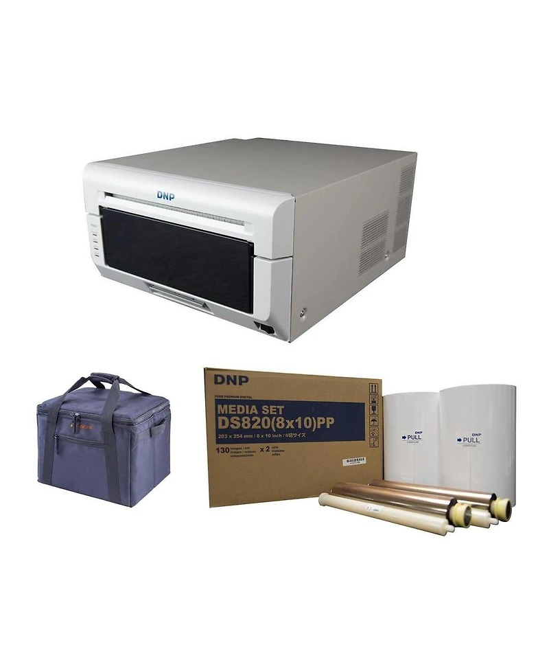 Dnp Dnp DS820A 8-inch Compact Professional Event Photo Booth Portrait Digital Printer Kit | Dnp Print Media 8x10-inch, 2 Rolls + Slinger Padded