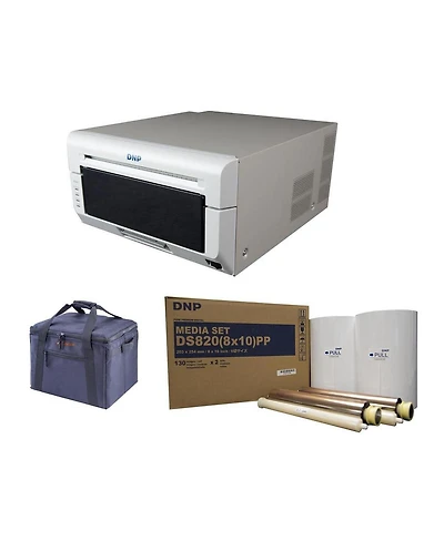 Dnp Dnp DS820A 8-inch Compact Professional Event Photo Booth Portrait Digital Printer Kit | Dnp Print Media 8x10-inch, 2 Rolls + Slinger Padded