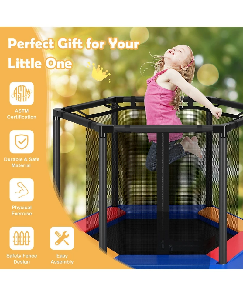 Gymax 48'' Hexagonal Kids Trampoline Recreational Bounce Jumper W/Foam Padded Handrails