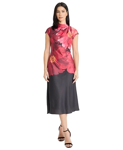Maggy London Women's Printed Cap Sleeves Midi Dress