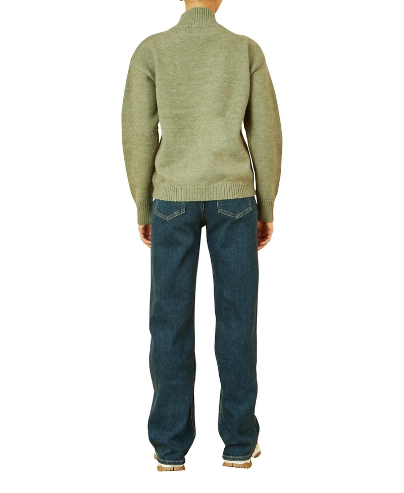 Yumi Women's Floral Detail High Neck Knit Sweater