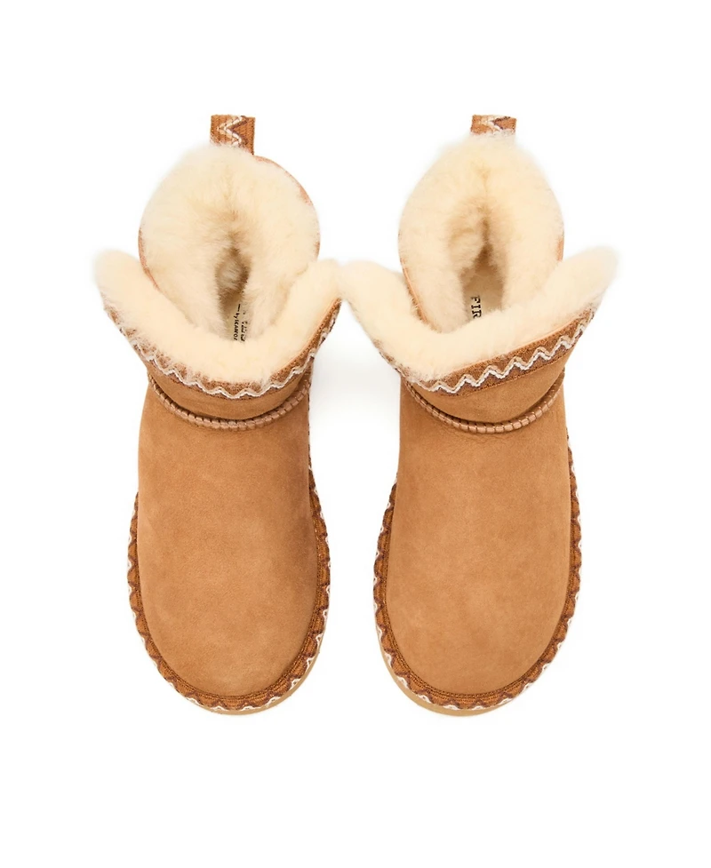 Fireside by Dearfoams Women's Perth Genuine Shearling Fold Down Bootie with Embroidery