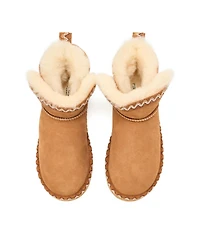 Fireside by Dearfoams Women's Perth Genuine Shearling Fold Down Bootie with Embroidery