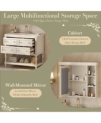 Casainc 36-Inch Bathroom Vanity with Mirror Cabinet, Adjustable Shelves, 4 Drawers & Solid Wood Storage Cabinet