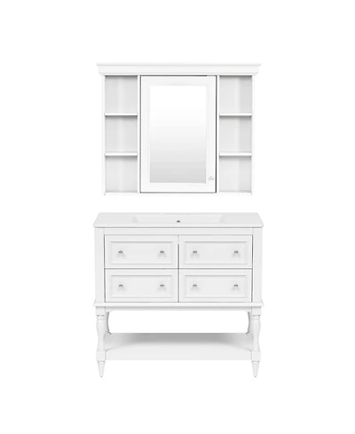 Casainc 36-Inch Bathroom Vanity with Mirror Cabinet, Adjustable Shelves, 4 Drawers & Solid Wood Storage Cabinet