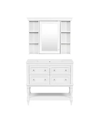 Casainc 36-Inch Bathroom Vanity with Mirror Cabinet, Adjustable Shelves, 4 Drawers & Solid Wood Storage Cabinet