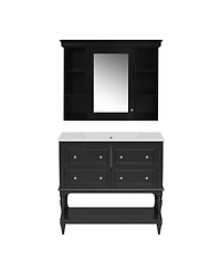 Casainc 36-Inch Bathroom Vanity with Mirror Cabinet, Adjustable Shelves, 4 Drawers & Solid Wood Storage Cabinet