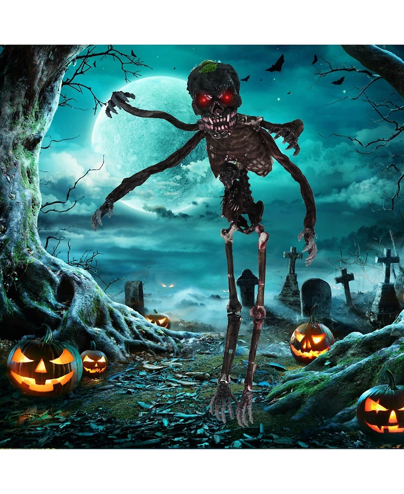 6 Ft Animated Halloween Decoration Hanging Zombie Light-up Eyes Poseable Arms