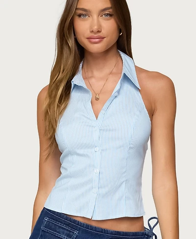 Edikted Women's Debra Tailored Pinstripe Button Up Top