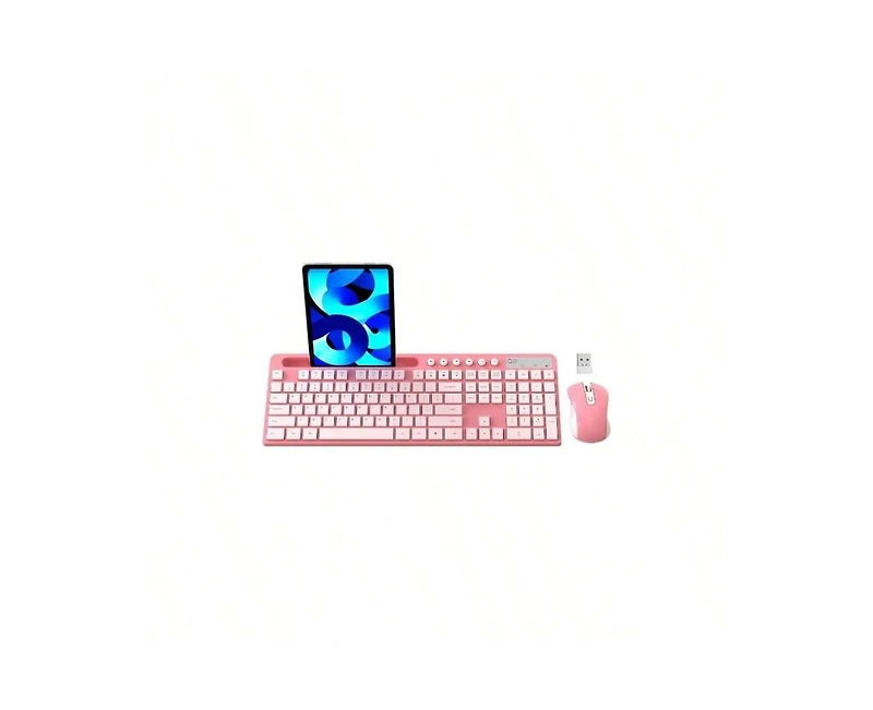risokeys 2.4G Wireless Computer Keyboard With Phone Tablet Holder And Mouse Combo,