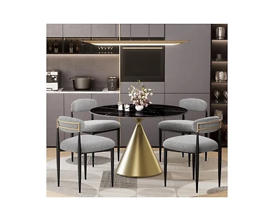 Morden Fort 5 Piece Round 47'' Faux Marble Dining Room Set Black Table with Grey Boucle Armless Chair Kitchen