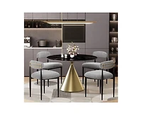 Morden Fort 5 Piece Round 47'' Faux Marble Dining Room Set Black Table with Grey Boucle Armless Chair Kitchen