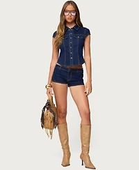 Edikted Women's Contrast Stitch Button Up Denim Shirt