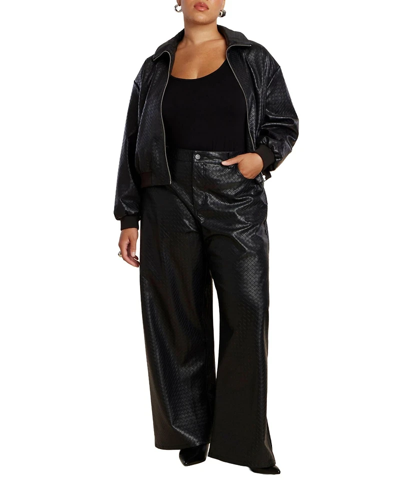 Eloquii Women's Plus Basket Weave Faux Leather Wide Leg Pant