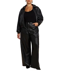 Eloquii Women's Plus Basket Weave Faux Leather Wide Leg Pant