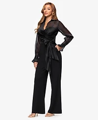 Xscape Women's V-Neck Long Sleeve Jumpsuit