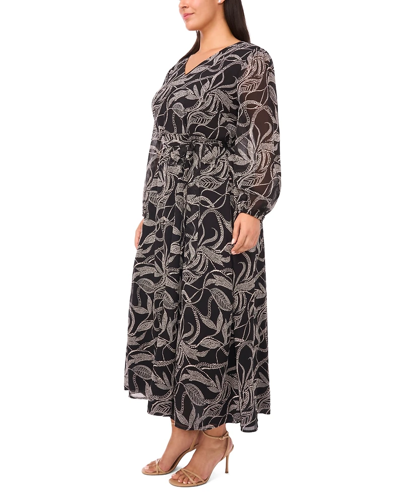 Msk Plus Tropical Print Long Sleeves Maxi Dress