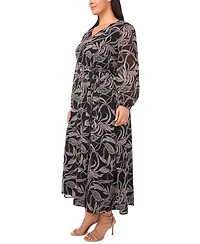 Msk Plus Tropical Print Long Sleeves Maxi Dress