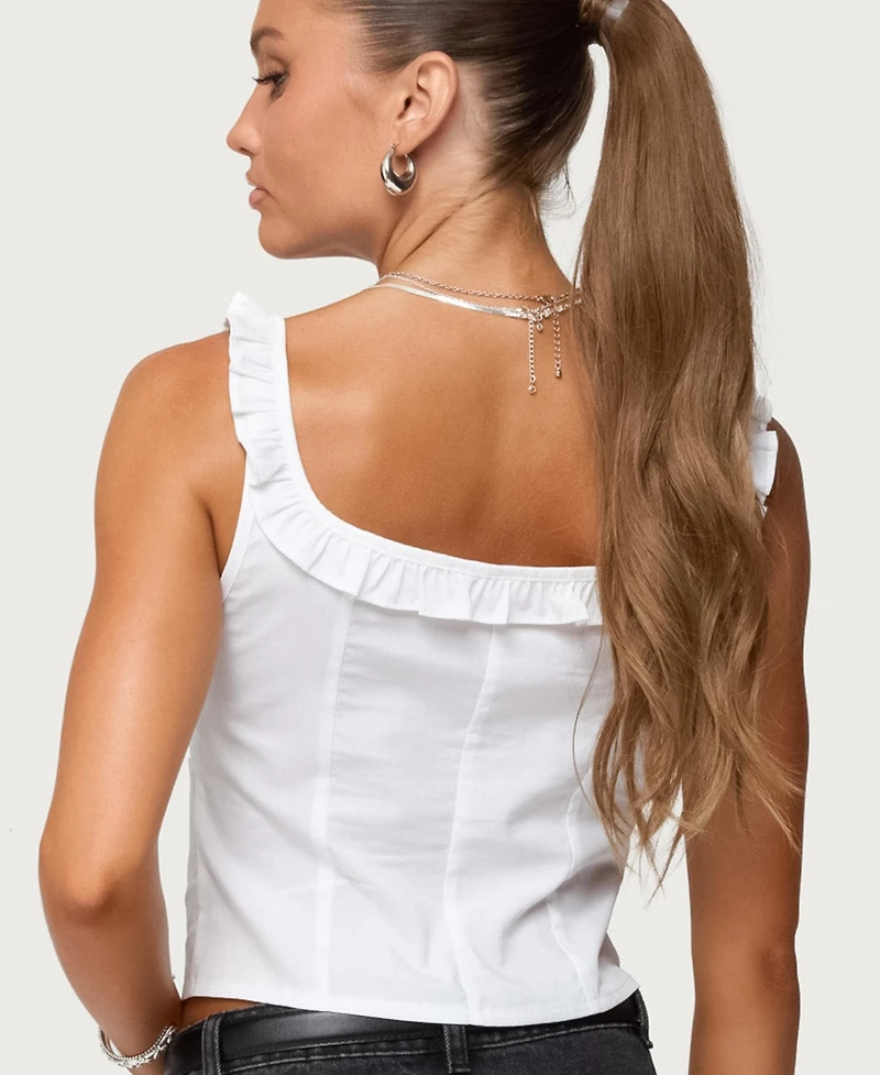 Edikted Women's Noga Ruffle Woven Button Up Top