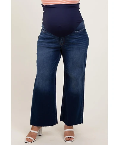 Pinkblush Navy Blue Raw Hem Wide Leg Maternity Plus Jeans