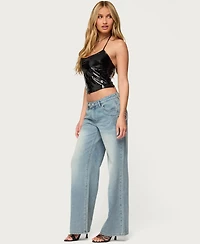 Edikted Women's Celia Grommet Washed Low Rise Jeans