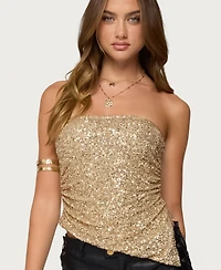 Edikted Women's Sequin Asymmetric Slit Strapless Top