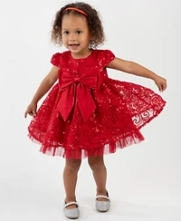 Rare Editions Baby Girls 2-Piece Sequin Soutache Mesh Dress and Diaper Cover Set