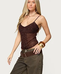 Edikted Women's Azelia Beaded Sheer Chiffon Top