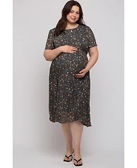 Pinkblush Plus Size Light Pink Floral Pleated Chiffon Midi Dress