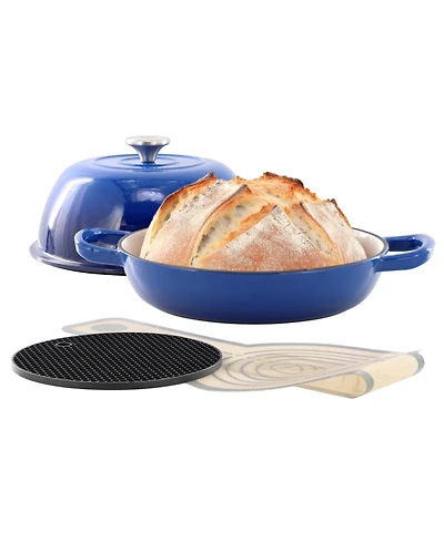 MegaChef 6 Quart Enameled Cast Iron Bread Pot Red with Baking Mat