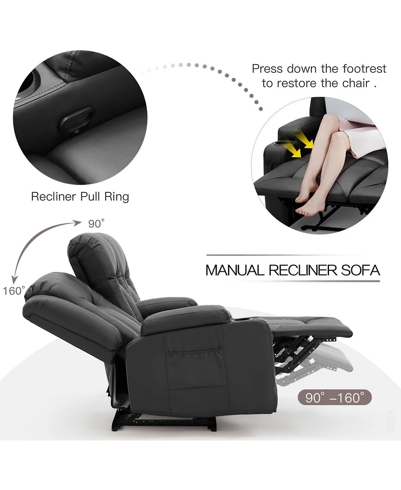 Aecojoy 3 Seater Reclining Sofa with 2 Cup Holders&Side Pockets