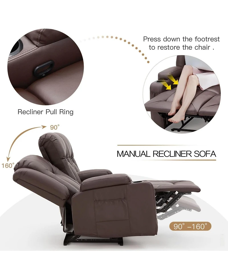 Aecojoy 3 Seater Reclining Sofa with 2 Cup Holders&Side Pockets