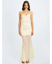 Miss Circle Women's Zayne Butter Yellow Ruch Breast Chiffon Mermaid Maxi Dress