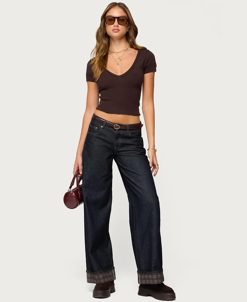 Edikted Womens Theresa V Neck Knit Top