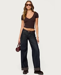 Edikted Womens Theresa V Neck Knit Top