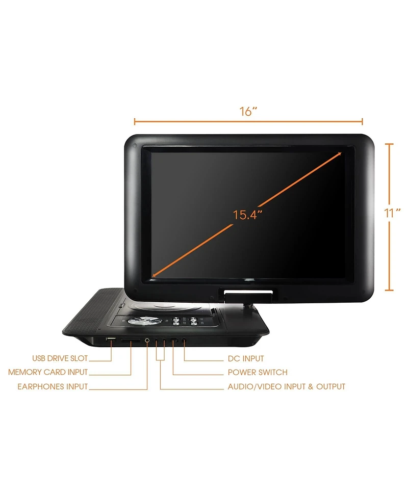 Trexonic 15.4 Inch Portable Dvd Player with Tft-lcd Screen and Hdmi/Usb/Sd/Av Inputs