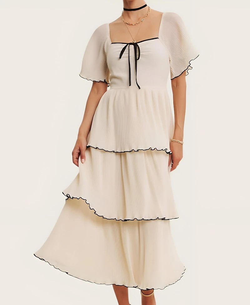 Modenaire Women's Tiered Flutter-Sleeve Midi Dress