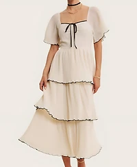 Modenaire Women's Tiered Flutter-Sleeve Midi Dress