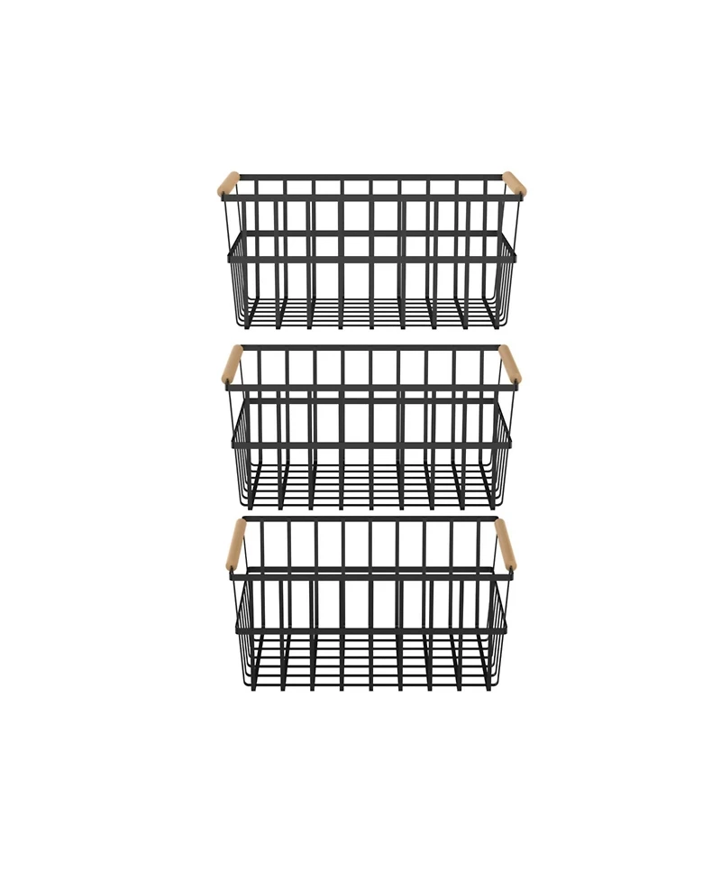 Oceanstar Metal Wire Organizer Bin Basket with Handles, Set of 3, Black