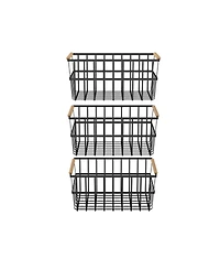 Oceanstar Metal Wire Organizer Bin Basket with Handles, Set of 3, Black