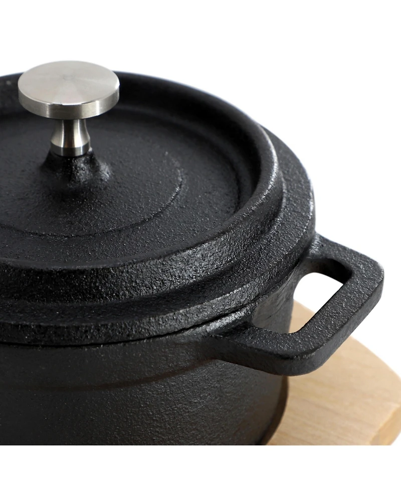 MegaChef Piece Cast Iron 8 Ounce Mini Dutch Oven with Wood Tray